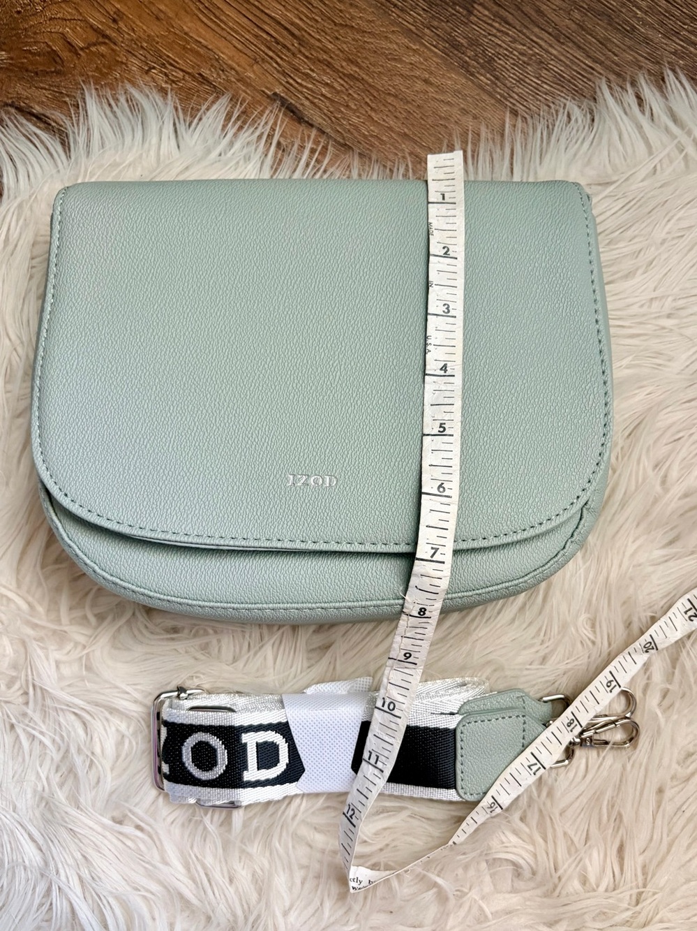 Izod Sage Green Saddle Bag Crossbody with Branded Strap - Picture 12 of 13